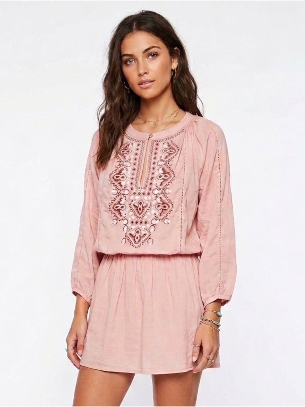 Nordstrom MELISSA ODABASH Nadja Embroidered Kaftan Mini Dress salmon pink $285